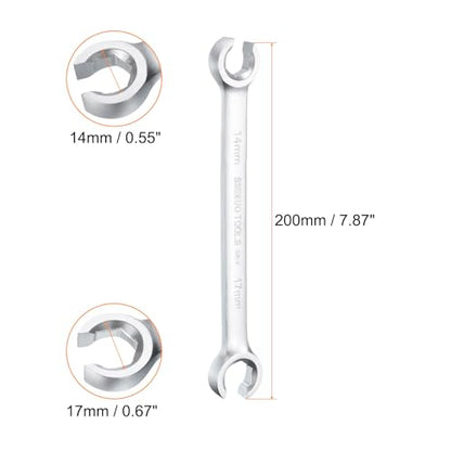 HARFINGTON 2pcs Flare Nut Wrench 14mm x 17mm High Carbon Steel Nickel Plating Wrench for DIY Hand-making Automotive Repairs and Household Maintenance - size: 14mm x 17mm