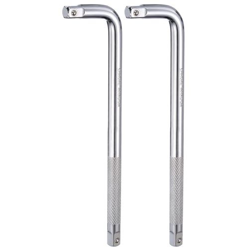 HARFINGTON 2 Pcs Socket Breaker Bar 1/2" Drive 14" Long 40CR Alloy Steel L-Shape Extension Bar Axle Nut Socket Wrench for Car Mechanical Equipment Repair, Silver - size: 1/2"x14"