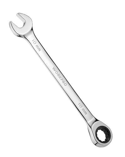 WORKPRO 10 mm Ratcheting Combination Wrench Metric, CR-V Constructed with Mirror Polish Chrome Plating, 12-Point Design, 15-Degree Offset - size: 10 mm, style: Mirror Polish