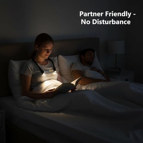 KARIB'LIGHT Rechargeable Neck Reading Light – LED Book Lamp for Bed, Blue Light Filter (Eye Care) – 1000mAh Battery, 3 Modes & Flexible Arms – Hands-Free for Knitting, Repair, Camping Hands Free
