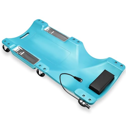 Auto Dynasty 40 Inches Mechanic Creeper, Automotive Garage Repair Low Profile Under Car Rolling Creeper with LED Light and Padded Headrest, Plastic, Sky Blue - color: Sky Blue, size: 40" L (w/LED Light)