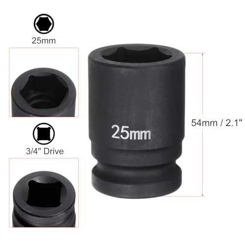 HARFINGTON 6-Point Impact Socket 3/4" Drive 25mm Metric 40Cr Alloy Steel Spindle Axle Nut Impact Socket - size: 25mm