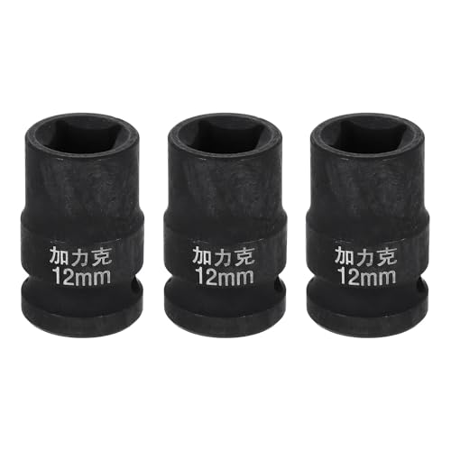 HARFINGTON 3pcs 4 Point Square Socket 1/2" Drive 12mm Metric Square Impact Socket CR-V Blackening Standard Wheel Sleeve Pneumatic Sleeve Tool for Auto Repair Mechanical Maintenance Home Use - size: 12mm