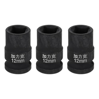 HARFINGTON 3pcs 4 Point Square Socket 1/2" Drive 12mm Metric Square Impact Socket CR-V Blackening Standard Wheel Sleeve Pneumatic Sleeve Tool for Auto Repair Mechanical Maintenance Home Use - size: 12mm