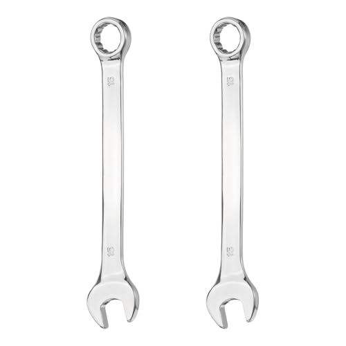 HARFINGTON 2Pcs Combination Wrench 15mm Metric 12-Point Box and Open End 45# Carbon Steel Double Ended Spanner Tool for Automotive Pipe Furniture Machinery DIY Repair, Silver White - size: 15mm