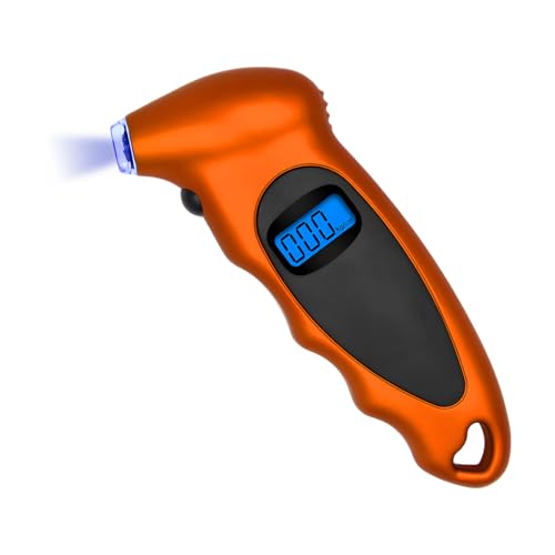 KVAEY Digital Tire Pressure Gauge, 150 PSI 4 Settings Accurate Tire Gauge with Non-Slip Grip, Backlight LCD Tire Pressure Gauge Reader Checker Tool for Car Truck Bicycle Motorcycle (Orange) - color: Orange