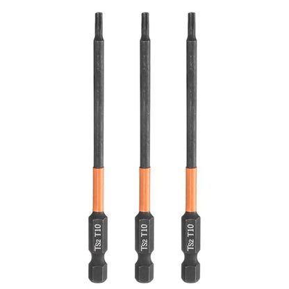 HARFINGTON 3pcs T10 Torx Head Screwdriver Bit 4" (100mm) Long 1/4" Hex Shank Magnetic No Hole Tamper Proof 6 Point Star Screw Driver Drill Bits Phosphate S2 Steel Industrial Power Tools - size: T10 x 100mm