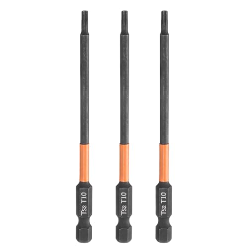 HARFINGTON 3pcs T10 Torx Head Screwdriver Bit 4" (100mm) Long 1/4" Hex Shank Magnetic No Hole Tamper Proof 6 Point Star Screw Driver Drill Bits Phosphate S2 Steel Industrial Power Tools - size: T10 x 100mm