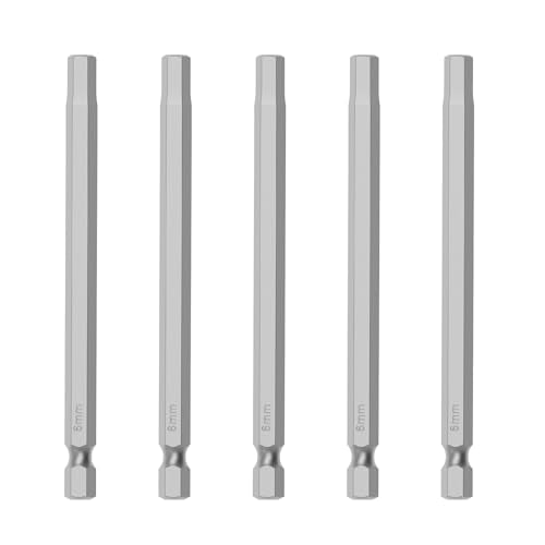 5 Pcs H6 S2 Steel Hex Bit, 6mm, 100mm Length, 1/4" Shank | Magnetic Hex Allen Wrench Screwdriver Bit, 1/4" Hex Shank, Impact Driver Bit for Furniture, Auto Repair & DIY - size: H6, style: 100mm