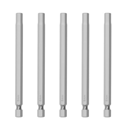 5 Pcs H6 S2 Steel Hex Bit, 6mm, 100mm Length, 1/4" Shank | Magnetic Hex Allen Wrench Screwdriver Bit, 1/4" Hex Shank, Impact Driver Bit for Furniture, Auto Repair & DIY - size: H6, style: 100mm