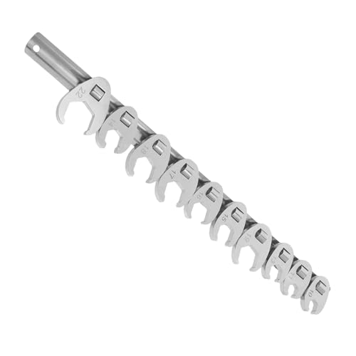 10pcs 3/8-inch Metric Ratcheting Crowfoot Wrench Set with Interchangeable Open-end Heads, Silver Steel Flare Nut Ratchet Tool for Automotive and Mechanical Repair