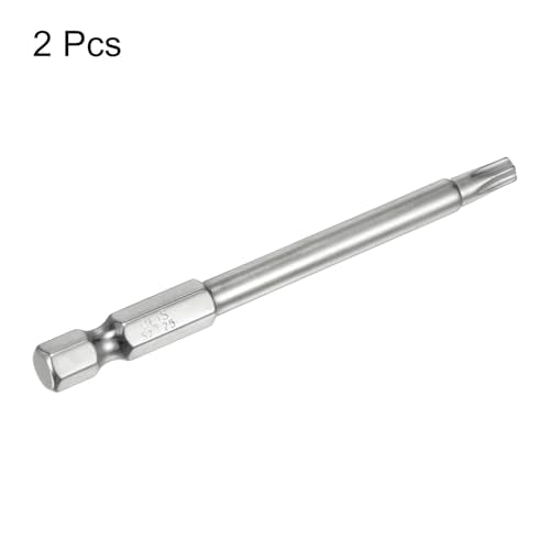 HARFINGTON 2pcs T25 Security Torx Bit 1/4" Hex Shank 3" Long S2 Steel Magnetic Tamper Resistant Star Bits Screwdriver Torx Head with Hole for Driver Drill Bits Remove Fastening Screws - size: T25