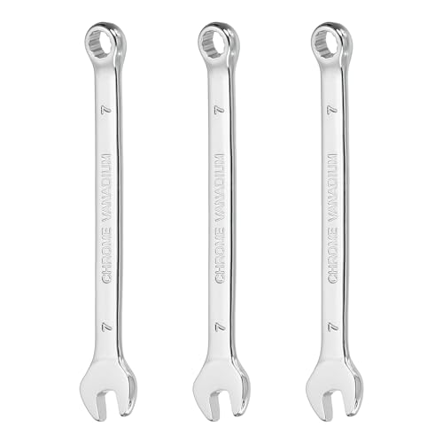 HARFINGTON 3Pcs Combination Wrench 7mm Metric 12-Point Box and Open End CR-V Steel Double Ended Spanner Tool for Automotive Pipe Furniture Machinery DIY Repair, Silver White - size: 7mm