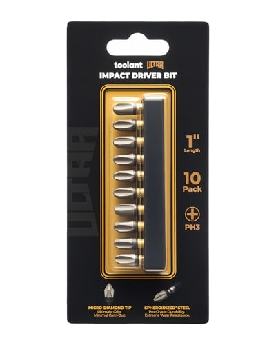 toolant Phillips Impact Screwdriver Bit Set 1 Inch PH3, 10 Pack Magnetic Anti Slip CNC Machined Tips Impact Steel X2 Driver Bit Set for Impact Driver - color: 10 Pack, size: 1in, PH3