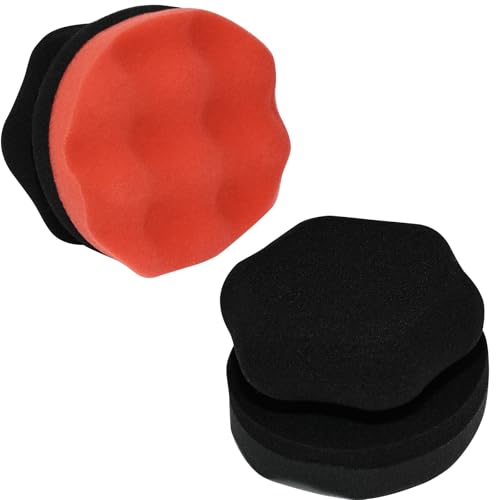 2 Pack Large Tire Hex Tire Shine Applicator Pads (Red+Black) | Durable and Reusable Grip Applicator, For Tire Polishing Car Cleaning - color: Red+Black