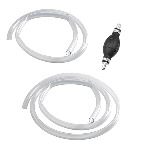 BESULEN Car Gas Siphon Pump, Hand Gasoline Transfer Pump, Manual High Flow Siphon Pump for Water Fuel Petrol Diesel with 2 Durable PVC Siphon Hose, Suitable for Truck, Motorcycle, Auto