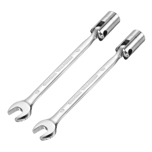 HARFINGTON 2 Pcs 13mm Swivel Head Socket Combination Spanner Wrench CR-V Steel Rotary Torx Socket Head Open End Wrenches Spanner Mirror Polishing for Auto Car Repairing - size: 13mm