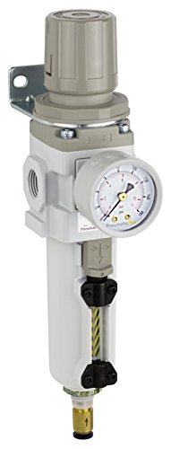 PneumaticPlus SAW300-N03BDG-MEP Compressed Air Filter Regulator Piggyback Combo 3/8" NPT - Metal Bowl, Auto Drain, Bracket, Gauge - style: Metal Bowl - Auto Drain