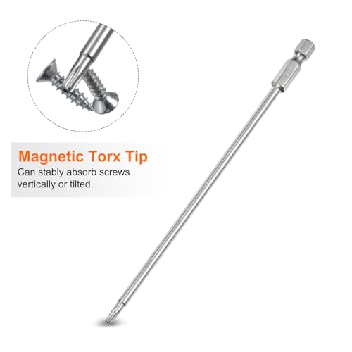 HARFINGTON 2pcs T15 Security Torx Bit 1/4" Hex Shank 6" Long S2 Steel Magnetic Tamper Resistant Star Bits Screwdriver Torx Head with Hole for Driver Drill Bits Remove Fastening Screws - size: T15