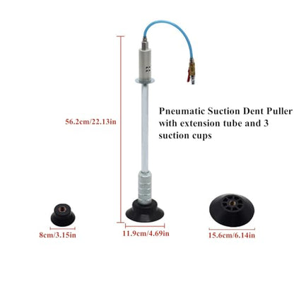 Air Pneumatic Suction Dent Puller for Car Body Panel Paintless Dent Repair Vacuum Suction Steel Slide Hammer with 3 Suction Cups 3.15” 4.69” 6.14” Auto Body Dent Repair Kit