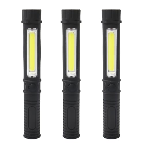 3Pcs LED Magnetic Worklight,Bulk Portable COB Inspection Lamp Trouble Light for Mechanic,BBQ,Car,Camping,Emergency (Black,Batteries NOT Included) - color: Black