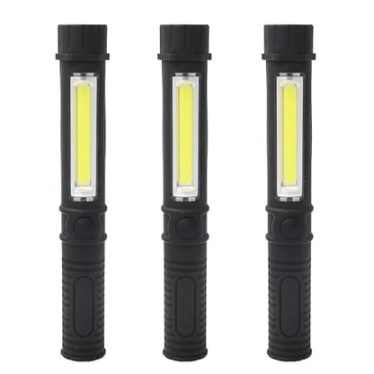 3Pcs LED Magnetic Worklight,Bulk Portable COB Inspection Lamp Trouble Light for Mechanic,BBQ,Car,Camping,Emergency (Black,Batteries NOT Included) - color: Black