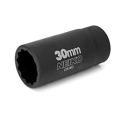 NEIKO 02522A 30mm Socket | 1/2” Drive Deep Impact Socket | Spindle & Axle Nut Socket | 12 Point |Chrome Molybdenum Cr-Mo |Deep Well Hub | Triple Square | Axle Shaft Nut Remover - size: 30 mm (Single)