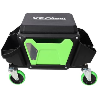Rolling Mechanic Stool with Drawer and Tool Trays, Heavy Duty Garage Creeper Seat with Wheels, 330 lbs Capacity Workshop Rolling Work Seat, Padded Mechanics Stool for Auto Repair, Garage & Workshop