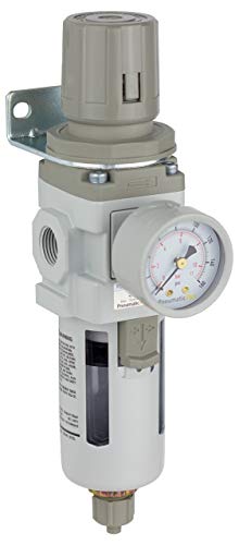 PneumaticPlus SAW300-N03BG Compressed Air Filter Regulator Piggyback Combo 3/8" NPT - Poly Bowl, Manual Drain, Bracket, Gauge - style: Poly Bowl - Manual Drain