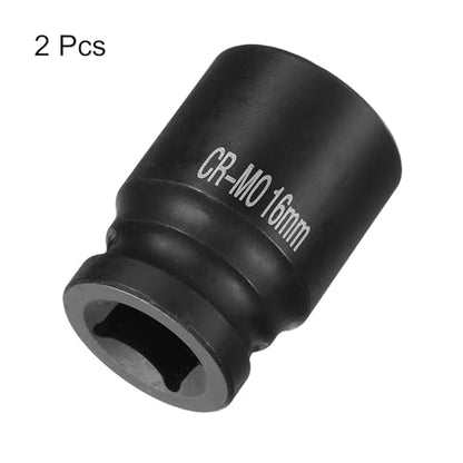 HARFINGTON 2pcs 4 Point Square Socket 1/2" Drive 16mm Metric Square Impact Socket CR-MO Blackening Standard Wheel Sockets Pneumatic Socket Tool for Auto Repair Mechanical Maintenance Home Use - size: 16mm
