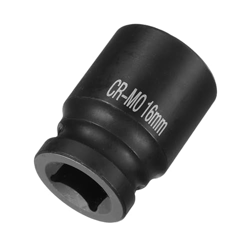 HARFINGTON 4 Point Square Socket 1/2" Drive 16mm Metric Square Impact Socket CR-MO Blackening Standard Wheel Sockets Pneumatic Socket Tool for Auto Repair Mechanical Maintenance Home Use - size: 16mm