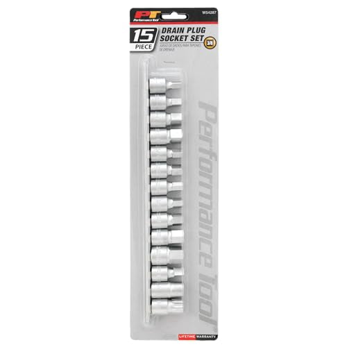 Performance Tool W54287 15-Piece Drain Plug Socket Set With 11mm & 13mm Square Drive For Subaru Differentials, Silver - style: 15pc Drain Plug Socket Set