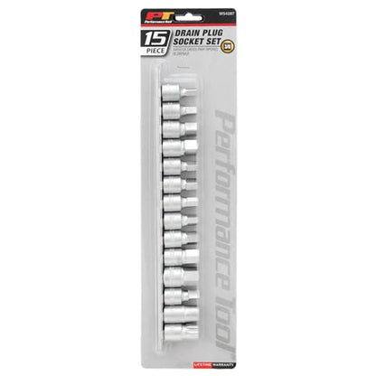 Performance Tool W54287 15-Piece Drain Plug Socket Set With 11mm & 13mm Square Drive For Subaru Differentials, Silver - style: 15pc Drain Plug Socket Set