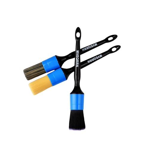 MVEQRRN 3pcs Car Detailing Brush Set,Boars Hair Detailing Brush Blue | Ultra Soft Car Detailing Brushes for Air Vents,Leather Seats,No Scratch Auto Detail Brushes for Interior Exterior - color: 3pcs blue car detailing brush
