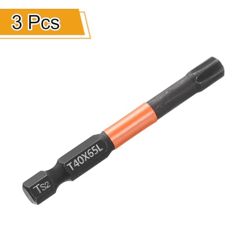 HARFINGTON 3pcs T40 Torx Head Screwdriver Bit 2.56" (65mm) Long 1/4" Hex Shank Magnetic No Hole Tamper Proof 6 Point Star Screw Driver Drill Bits Phosphate S2 Steel Industrial Power Tools - size: T40