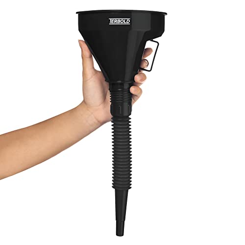 Automotive Flex Funnel with Hose | Wide Mouth Flexible Oil Funnel for Automotive Use - Gas, Transmission Fluid, Car Fuel, Oil Change (Black) - color: Black