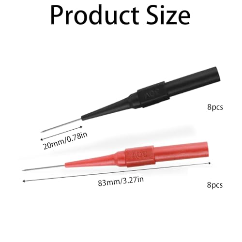 16 Pcs Back Probe Kit, 0.7mm Stainless Steel Non-Destructive Wire Piercing Test Probes, Multimeter Tester Needles for Banana Socket Plug, Automotive Electrical Diagnostics