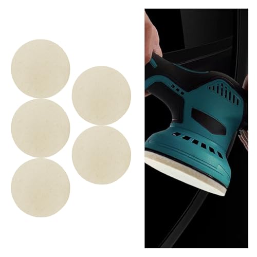 5PCS Car Glass Polishing Pads, 5" Wool Felt Buffing Wheel Polishing Pad Discs with Hook & Loop Back, Random Orbital Sander Polish Pad for Remove Scratch from Windshield, Window(5IN) - size: 5IN