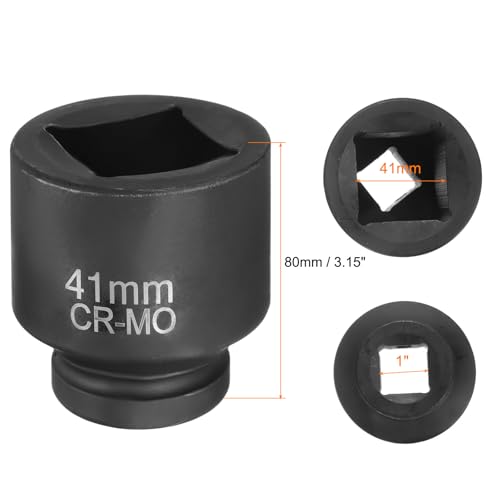 HARFINGTON 4 Point Square Socket 1" Drive 41mm Metric Square Impact Socket CR-MO Blackening Standard Wheel Sleeve Pneumatic Sleeve Tool for Auto Repair Mechanical Maintenance Home Use - size: 1"/41mm