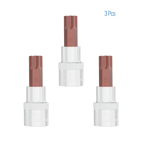 3PCS 3/8" Drive T50 Torx Bit Socket, S2 Steel Bits, Heat Treated CR-V Steel Star Sockets 1.9" Length - size: T50