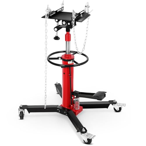 Heavy Duty Hydraulic Transmission Jack, 1100 Lb (1/2 Ton) Capacity 2-Stage Garage Hydraulic Jack, Adjustable 34"-68" Height with 360° Swivel Wheels for Garage & Vehicle Repair Lift - Carbon Steel - size: 1100 LBS