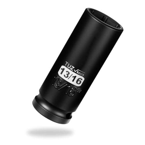 1/2 Inch Drive 13/16 Inch Deep SAE 6 Point CR-MO Impact Socket | Radius Corner Design,Square Chamfered Opening,Axle Nut Impact Grade Socket for Easy Removal - size: 1/2” Drive 13/16 Deep, style: 1/2" Drive Deep Socket