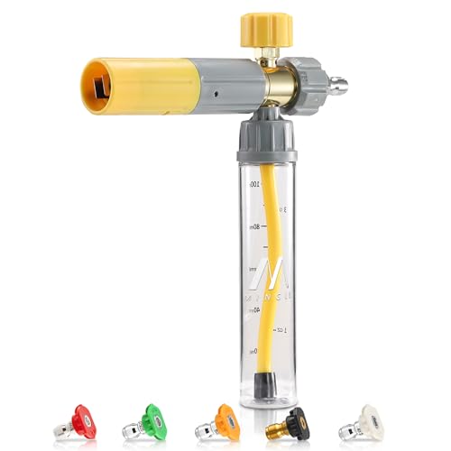 M MINGLE Mini Foam Cannon, Pressure Washer Foam Cannon with 5 Nozzle Tips | Undiluted Thick Adjustable Foam, 1/4" Quick Connect, Ideal for Car Wash, Patio & Deck Cleaning - size: 100 ML