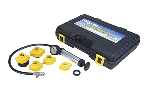 Mityvac MV4530 Automotive Cooling System Pressure Test Kit, Hand-Operated, Push-Button Valve, Self-Locking Quick-disconnects, Includes 4 Radiator/Coolant Bottle-Neck Adapters, Custom Molded Case