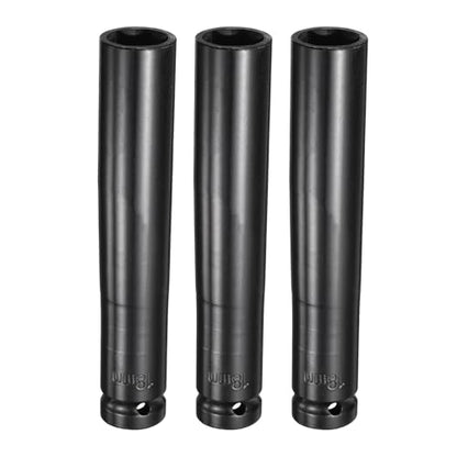 HARFINGTON 3pcs 6-Point Deep Impact Socket 1/2" Drive 18mm Metric Socket 5.7" (145mm) Extra Long Heat-Treated 45# Steel for Home Auto Spindle Axle Hex Nuts Bolts Repair, Black - size: 18mm + 5.7" Long