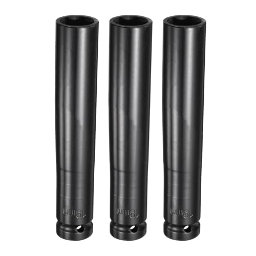 HARFINGTON 3pcs 6-Point Deep Impact Socket 1/2" Drive 18mm Metric Socket 5.7" (145mm) Extra Long Heat-Treated 45# Steel for Home Auto Spindle Axle Hex Nuts Bolts Repair, Black - size: 18mm + 5.7" Long