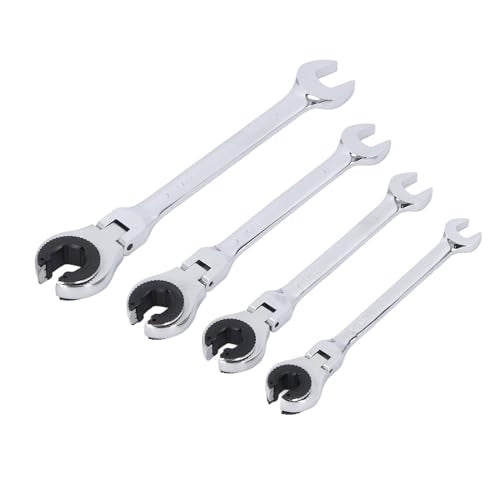 GOTOTOP Brake Line Wrench Set Steel Flare Nut Wrenches 4 Piece 72 Teeth 5 Degree Swing Adjustable Angle for Brake Fuel AC Line Service Automotive HVAC Technicians