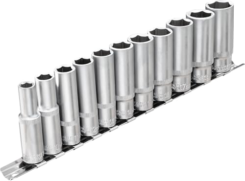 DAKCOS 11 Piece 3/8-Inch Drive Metric Deep Socket Set 8-19MM Lenth 63mm - size: 3/8"|SW 8-19 mm