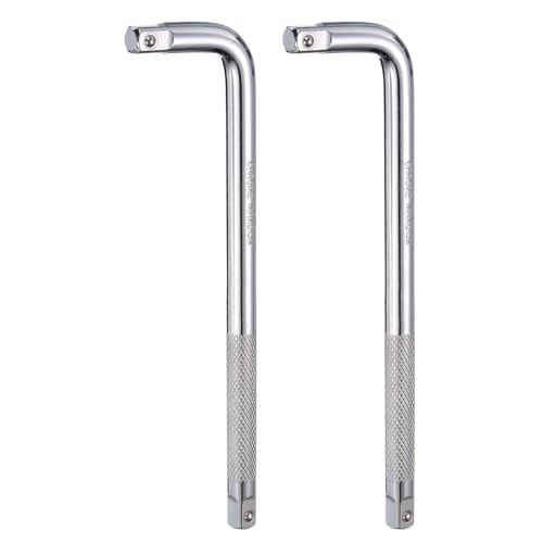 HARFINGTON 2 Pcs Socket Breaker Bar 1/2" Drive 12" Long 40CR Alloy Steel L-Shape Extension Bar Axle Nut Socket Wrench for Car Mechanical Equipment Repair, Silver - size: 1/2"x12"