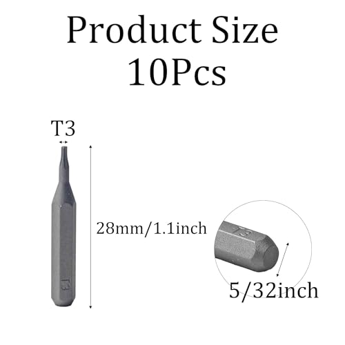 10Pcs Torx Head Screwdriver Bit Set, S2 Steel Magnetic Star Bits, 5/32" Hex Shank, Tamper Resistant, Impact Grade for Drill, Power Driver, Electronics, Home & Automotive Repair(T3) - size: T3